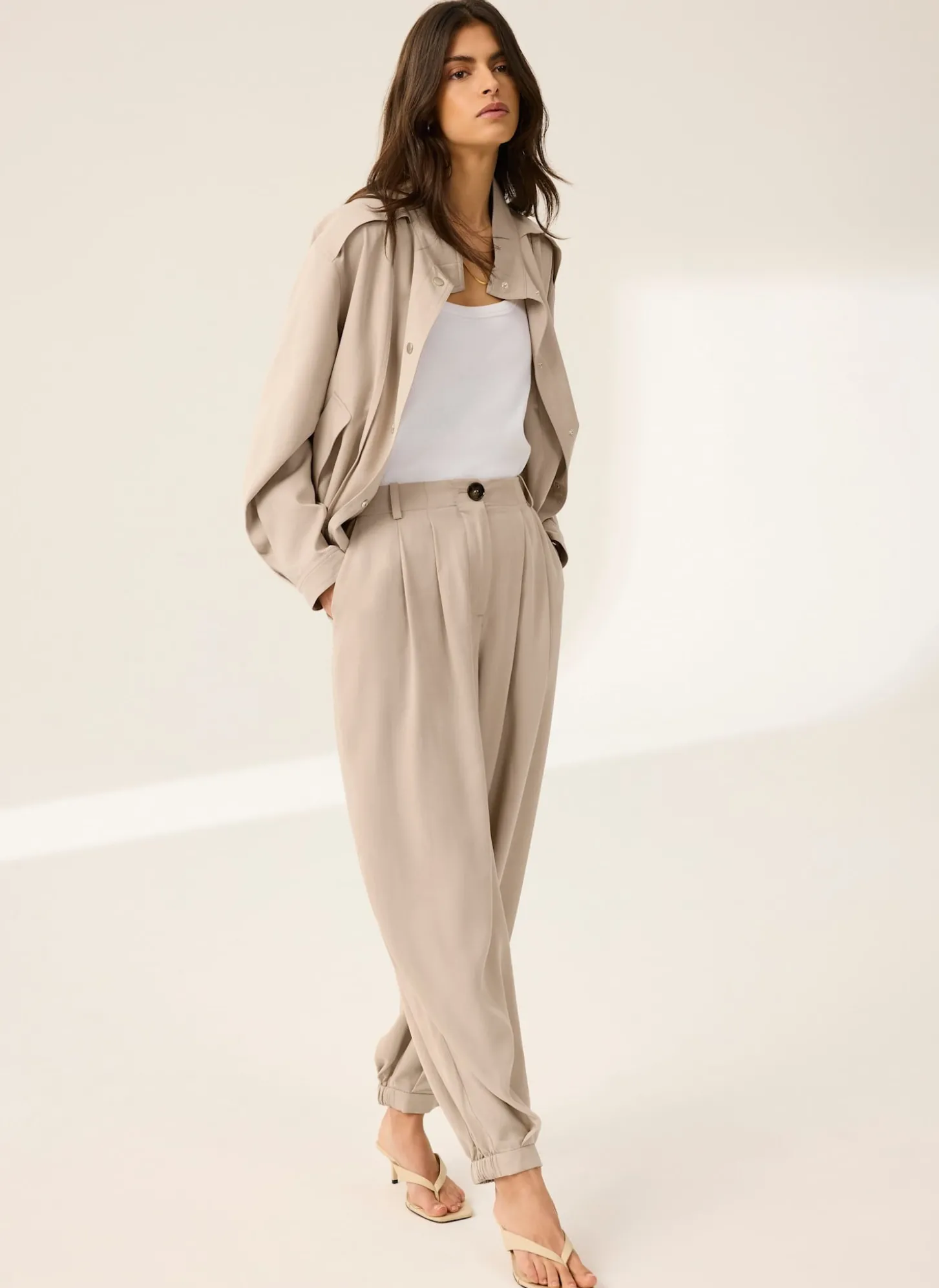 Neutral Tapered Balloon Trousers