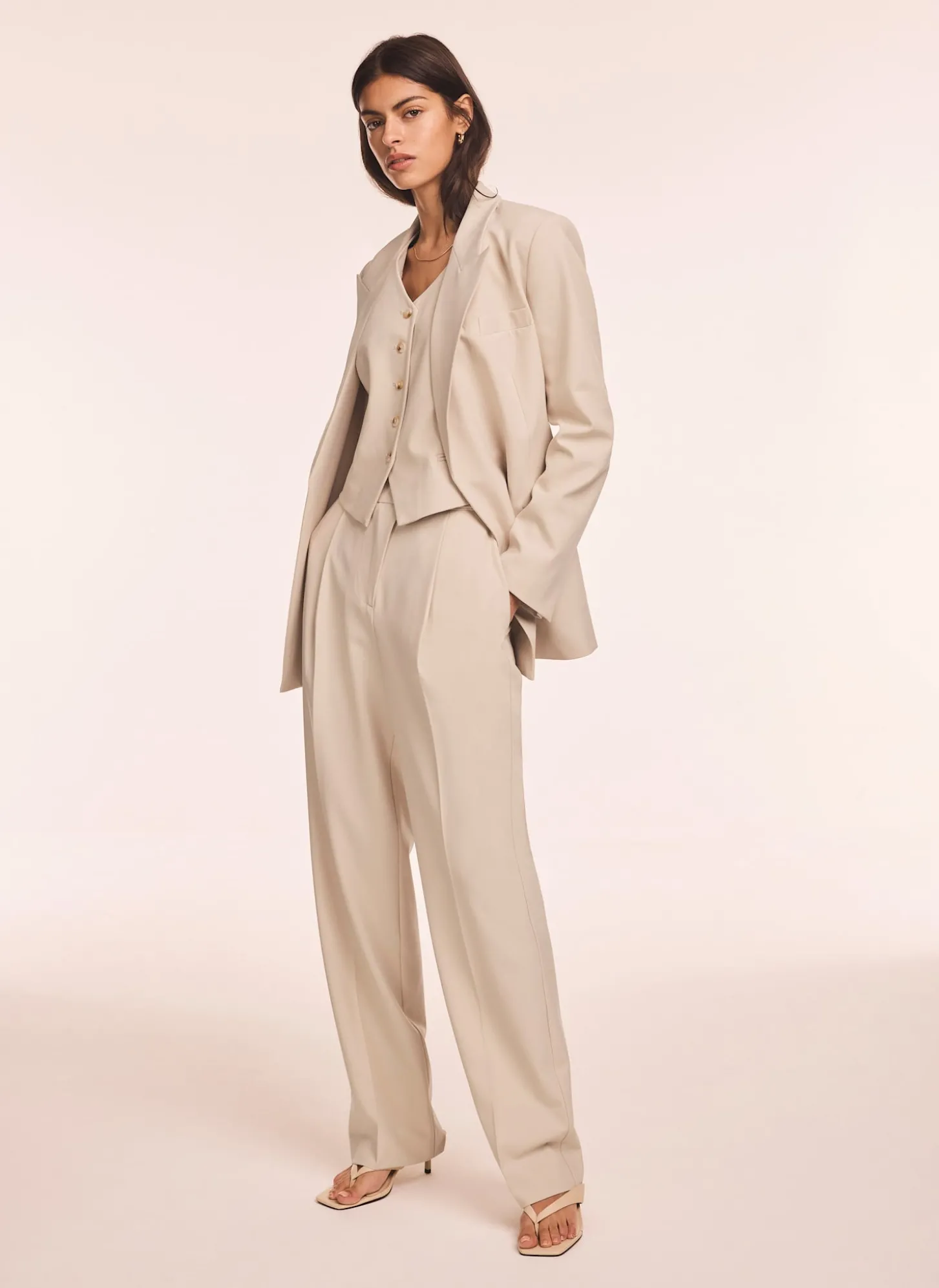 Neutral Tapered Buckle Detail Trousers