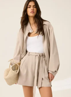 Neutral Tie Waist Shorts