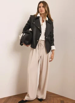 Neutral Tie Waist Wide Trousers