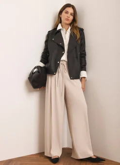 Neutral Tie Waist Wide Trousers