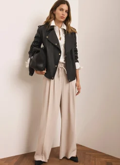 Neutral Tie Waist Wide Trousers