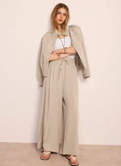 Neutral Tie Waist Wide Trousers