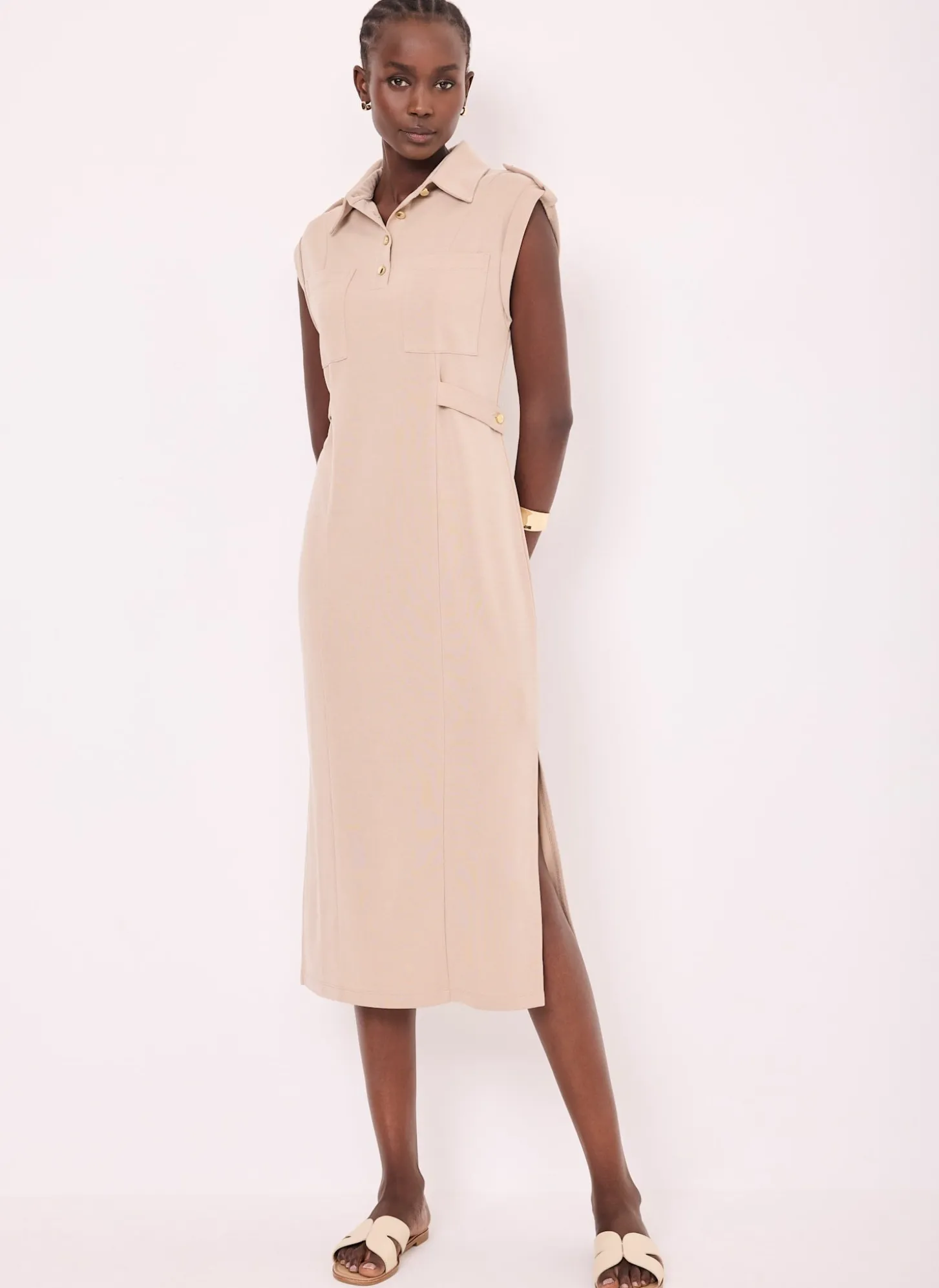 Neutral Utility Midi Dress