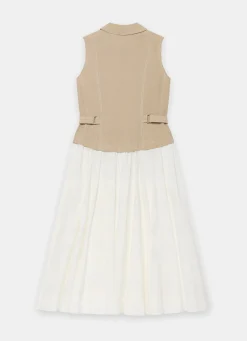 Neutral Waistcoat Layered Midi Dress
