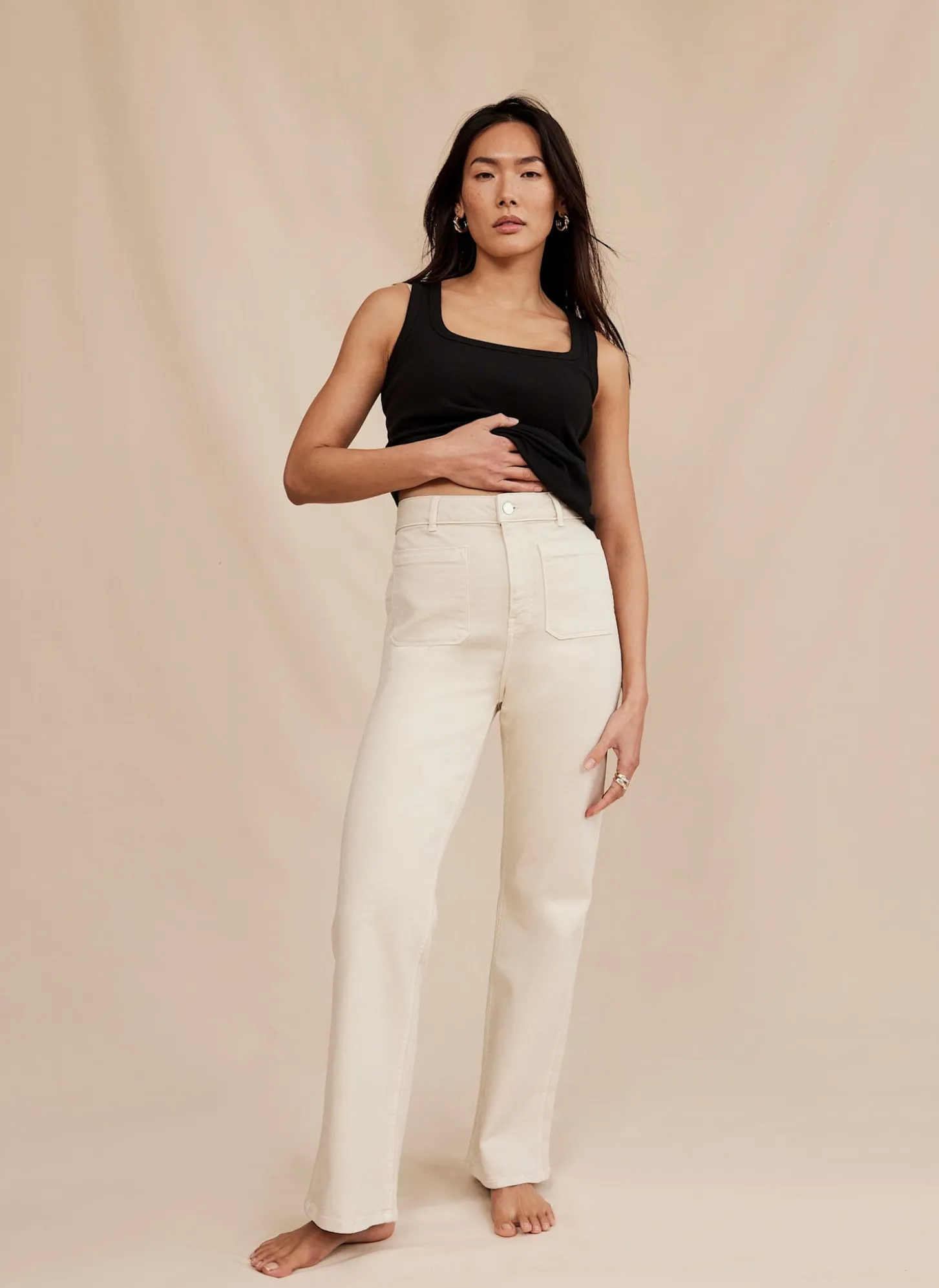 Neutral Wash Relaxed Bootcut Patch Pocket Jeans