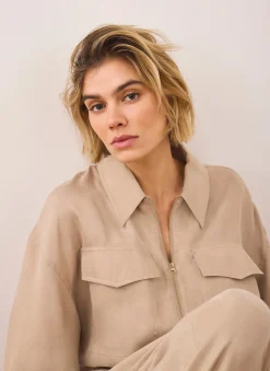 Neutral Zip Detail Blouse