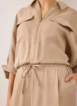 Neutral Zip Detail Blouse