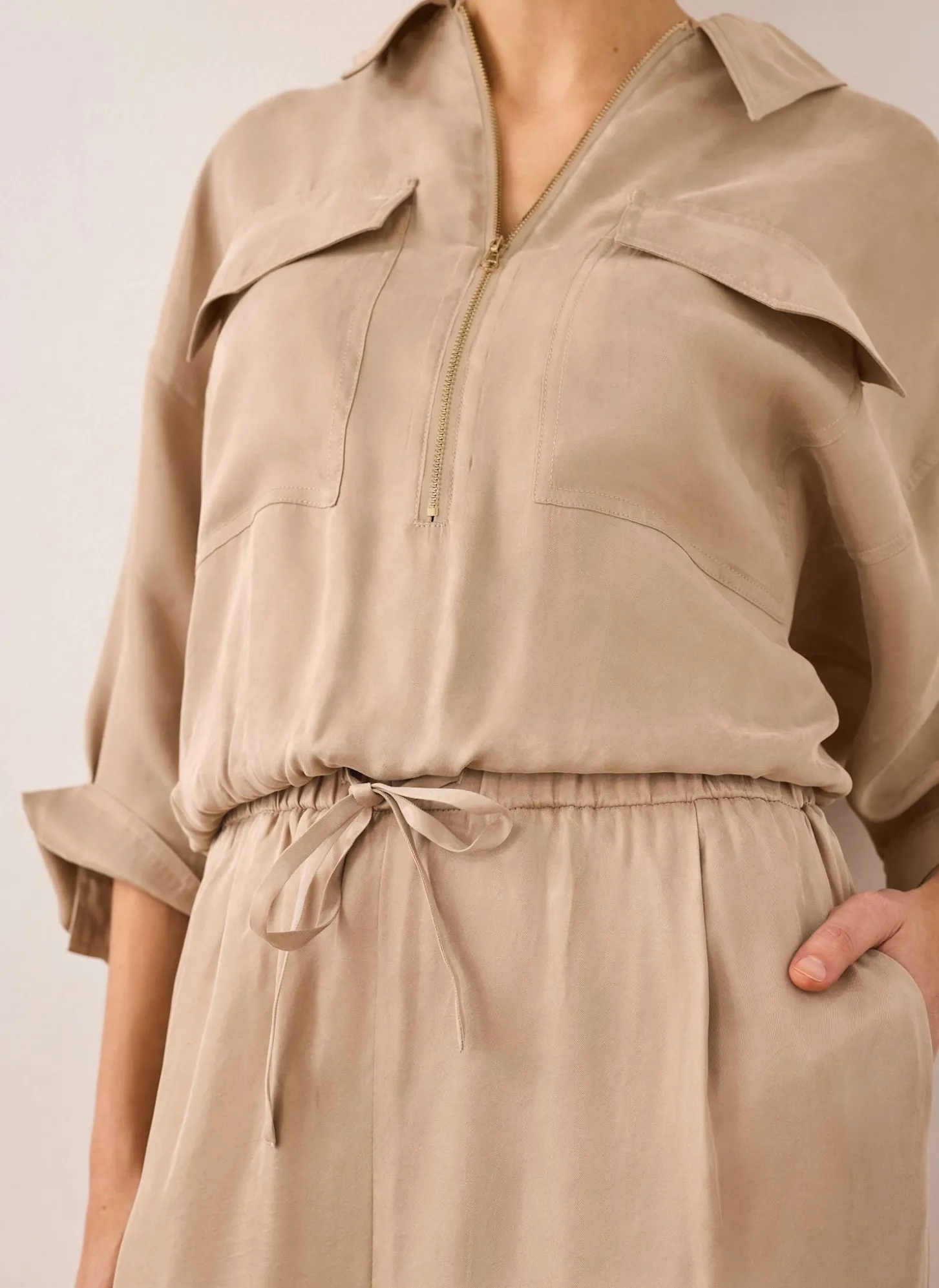 Neutral Zip Detail Blouse