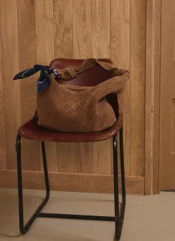 Nora Tan Woven Suede Knot Detail Bag