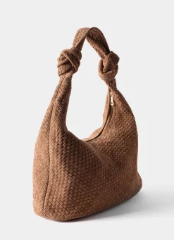 Nora Tan Woven Suede Knot Detail Bag