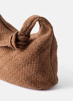 Nora Tan Woven Suede Knot Detail Bag