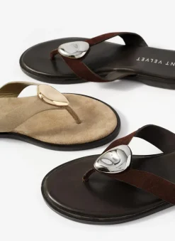 Nova Brown Leather Flip Flop Sandals