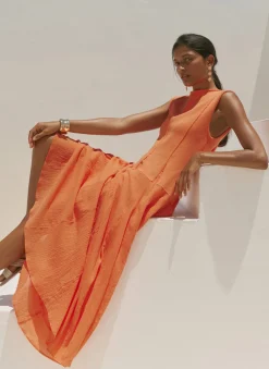 Orange Cotton Blend Drop Waist Maxi Dress
