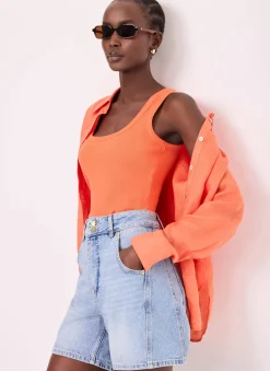 Orange Cotton Blend Scoop Neck Vest