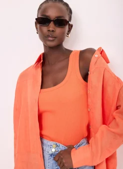 Orange Cotton Blend Scoop Neck Vest