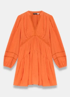 Orange Cotton Cheesecloth Mini Dress