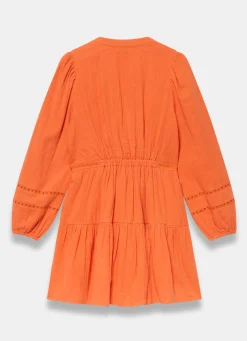 Orange Cotton Cheesecloth Mini Dress
