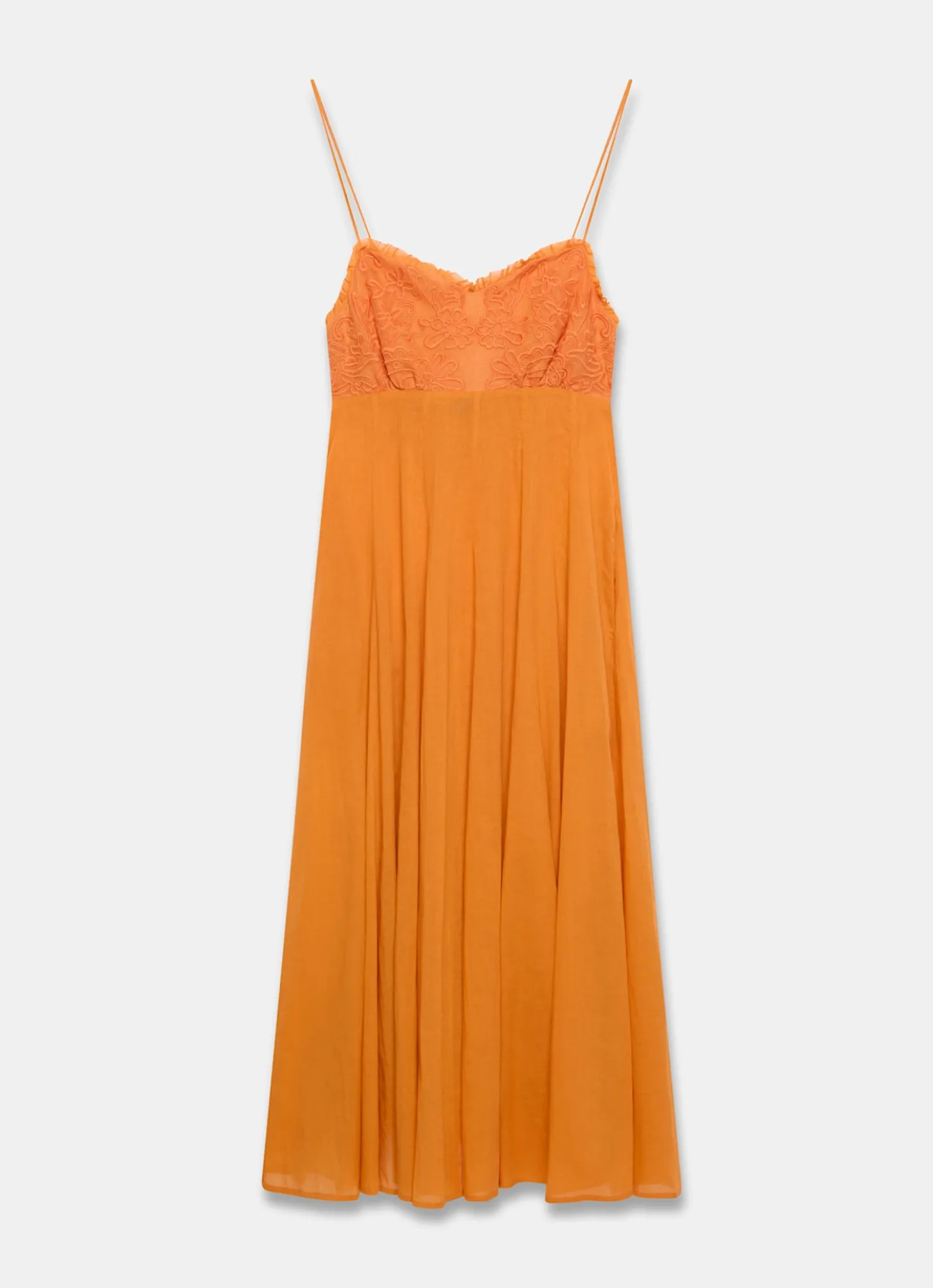 Orange Cotton Embroidered Midi Dress