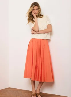 Orange Cotton Full Midi Skirt