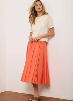 Orange Cotton Full Midi Skirt