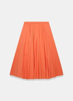 Orange Cotton Full Midi Skirt