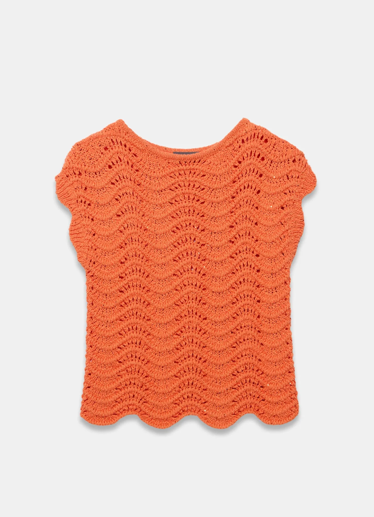 Orange Embellished Crochet Knit Top
