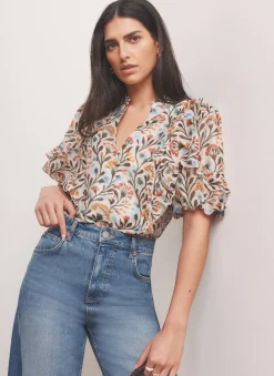 Orange Floral Print Blouse