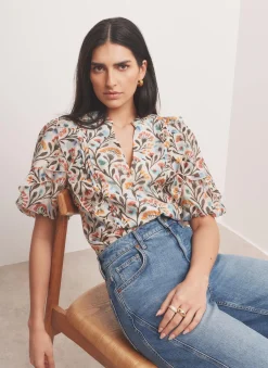 Orange Floral Print Blouse