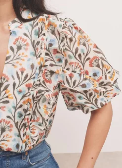 Orange Floral Print Blouse