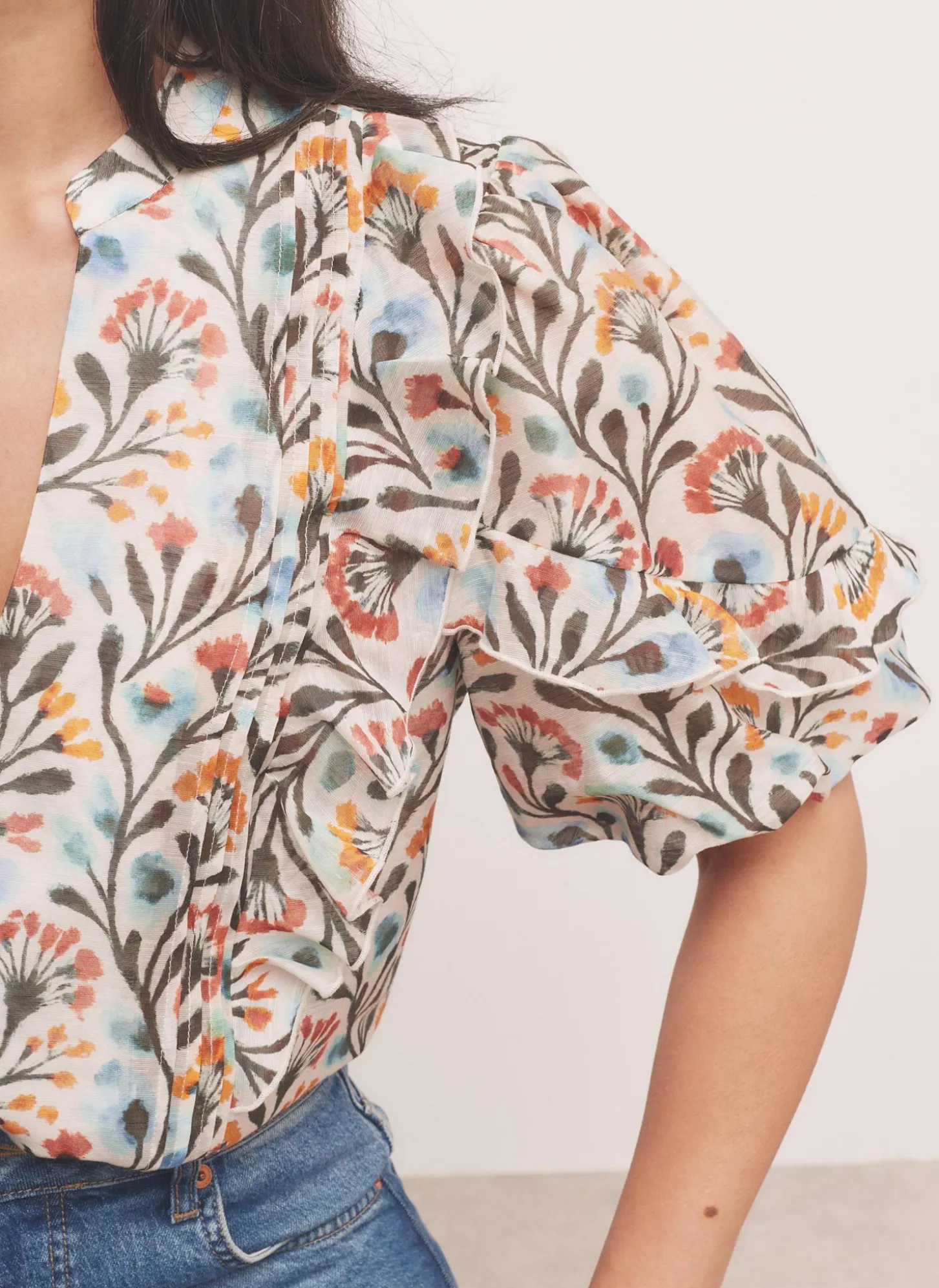 Orange Floral Print Blouse