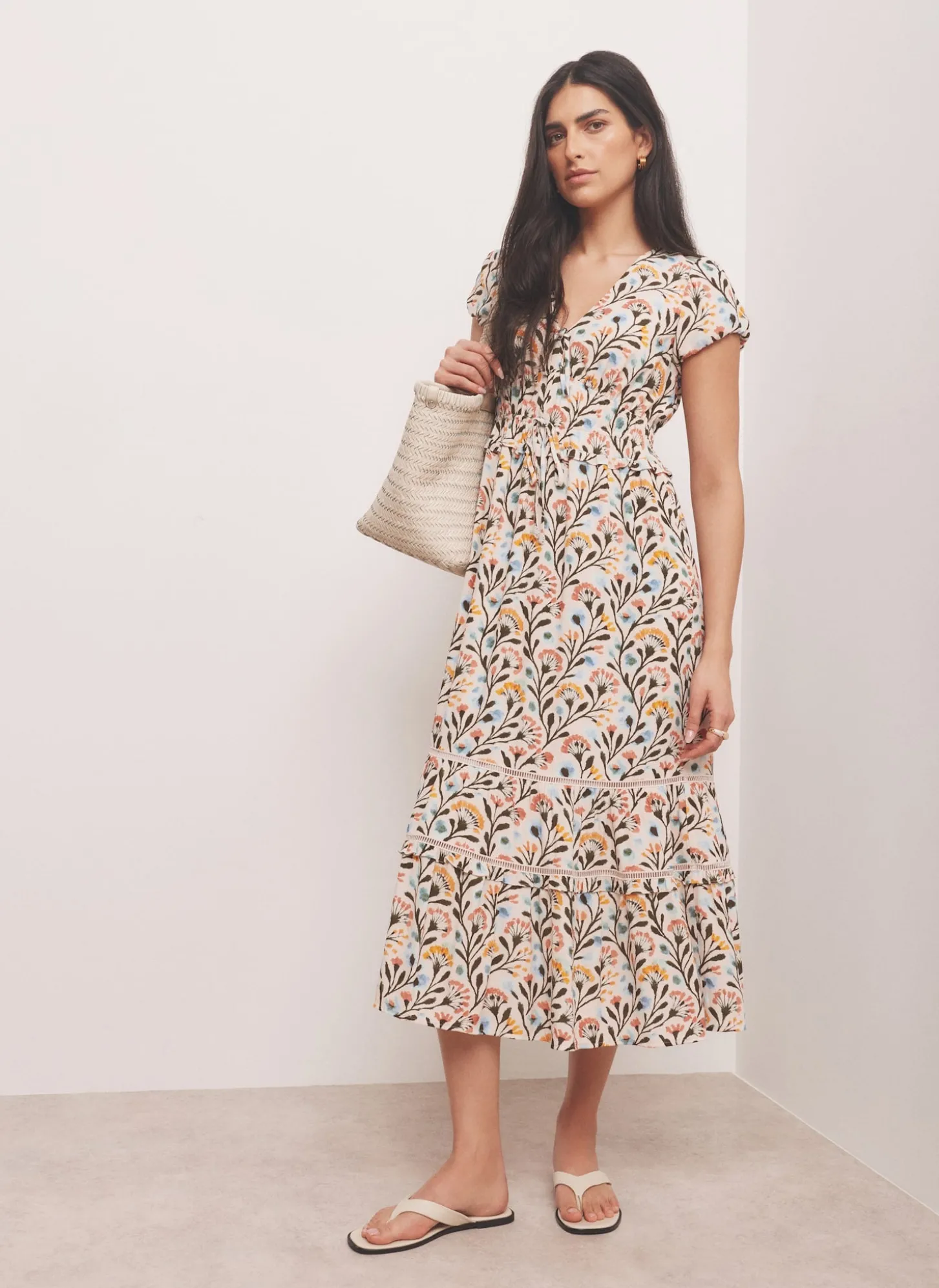 Orange Floral Print Midi Dress