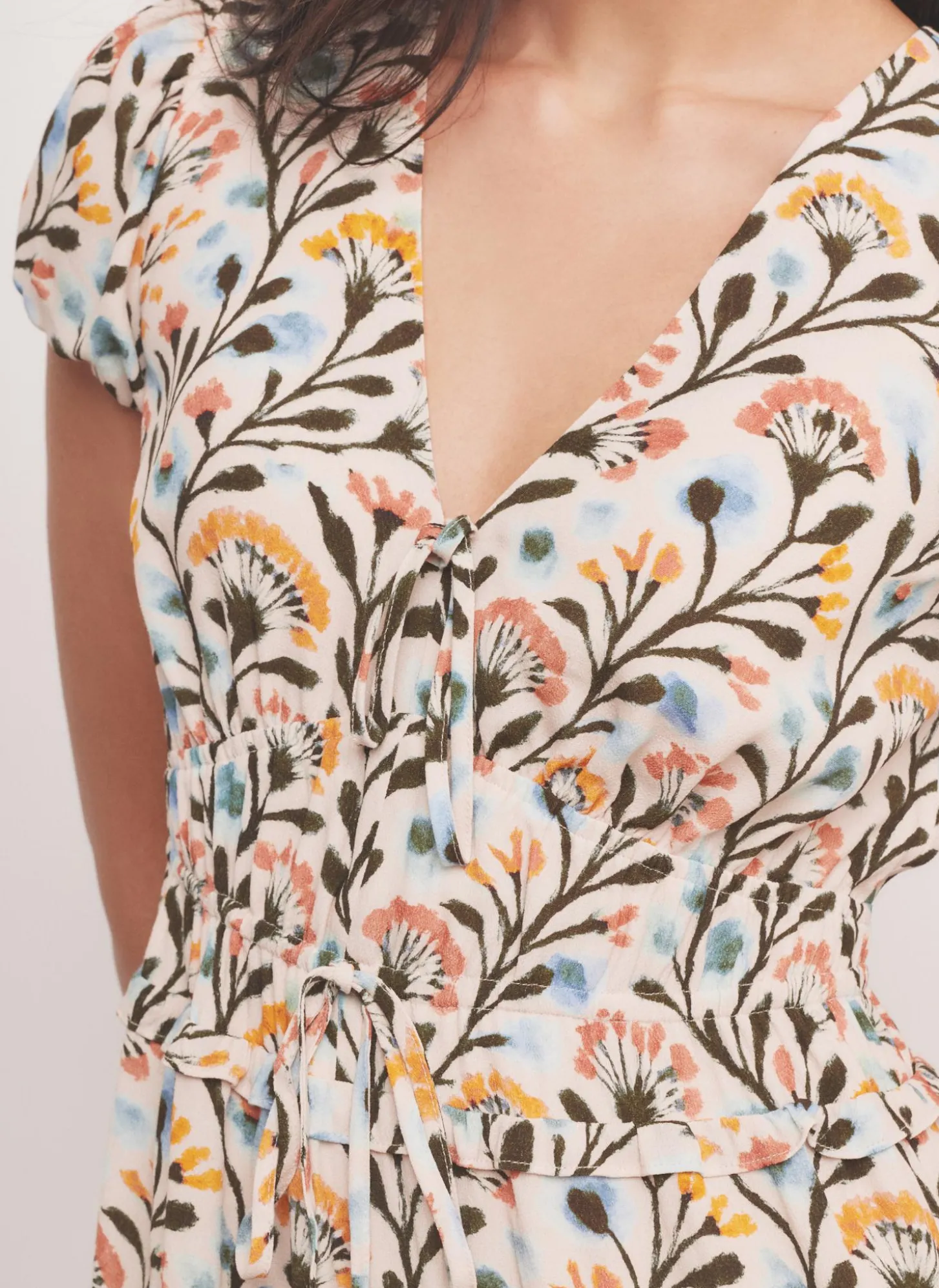 Orange Floral Print Midi Dress