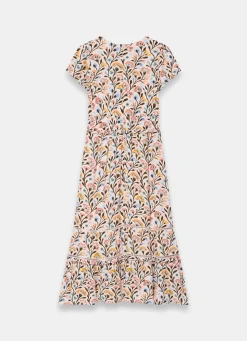 Orange Floral Print Midi Dress