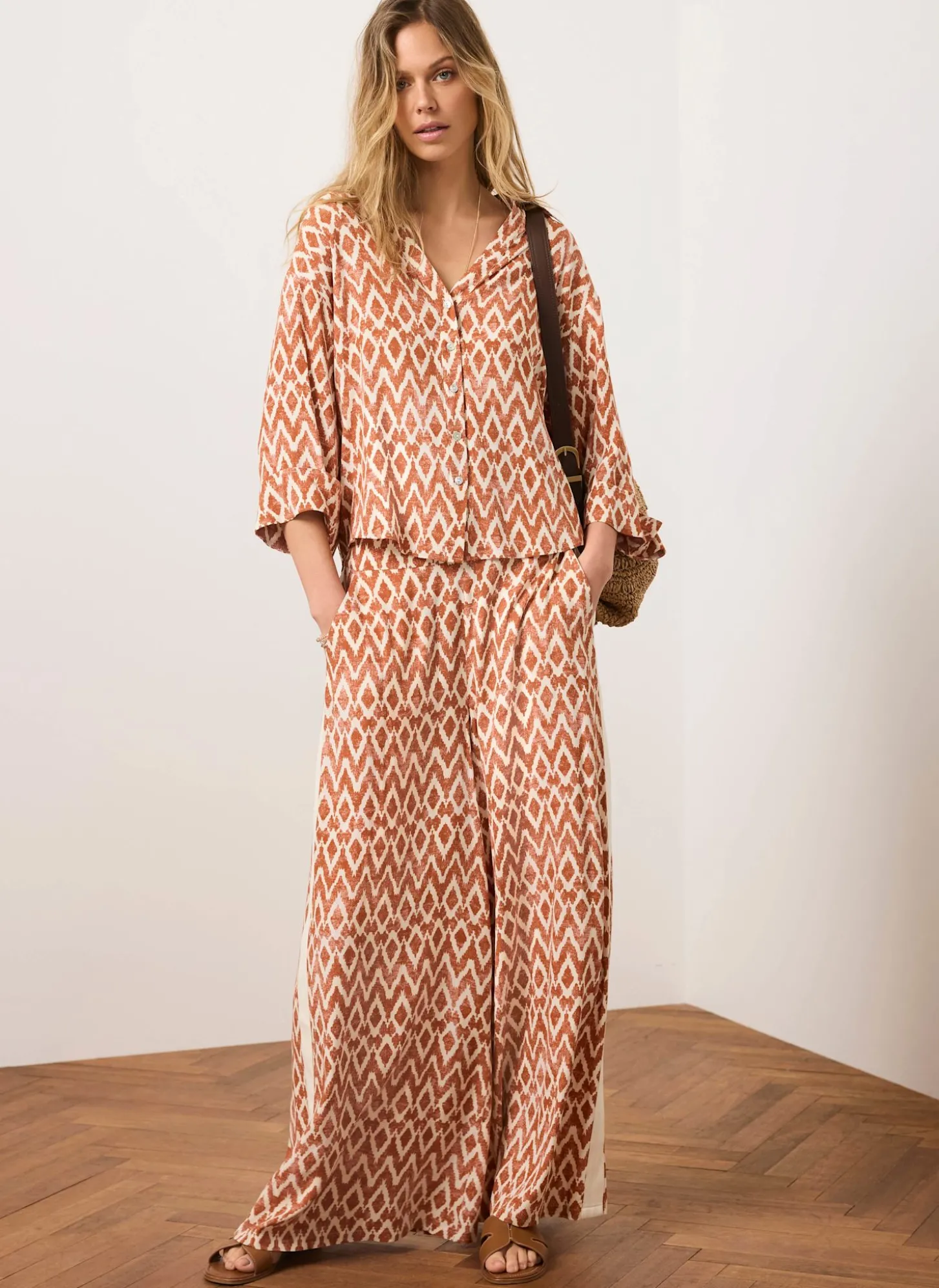Orange Geo Print Resort Shirt