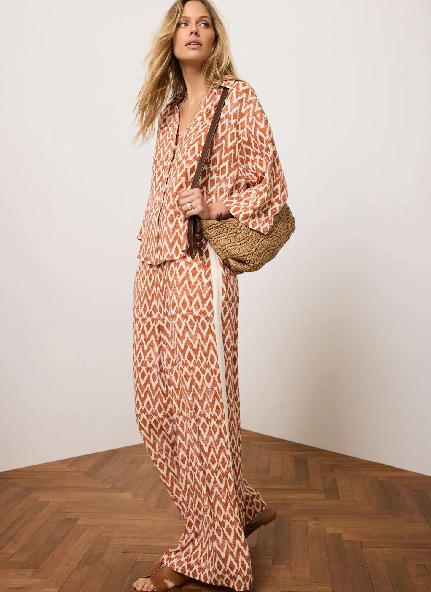 Orange Geo Print Resort Shirt