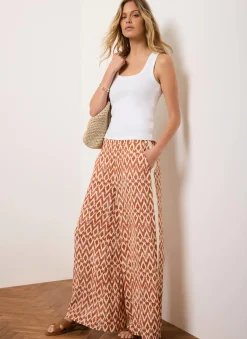 Orange Geo Print Wide Leg Trousers