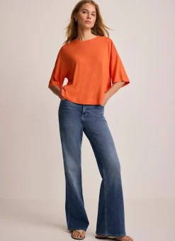 Orange Linen Blend Boxy T-Shirt