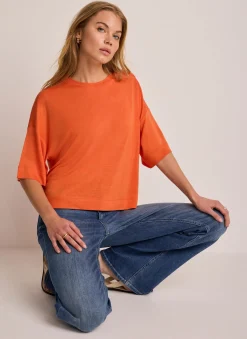 Orange Linen Blend Boxy T-Shirt