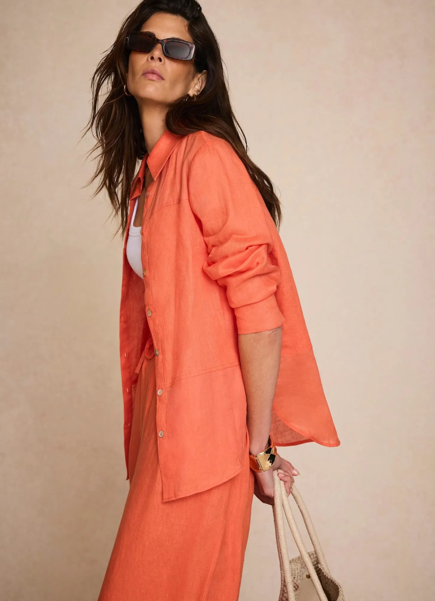 Orange Linen Blend Shirt
