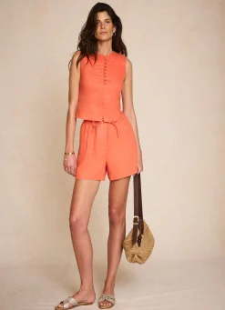Orange Linen Drawstring Shorts