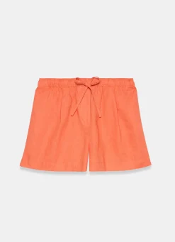 Orange Linen Drawstring Shorts