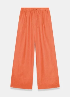 Orange Linen Drawstring Wide Leg Trousers