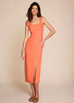 Orange Linen Midi Dress