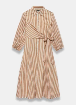 Orange Stripe Wrap Midi Shirt Dress
