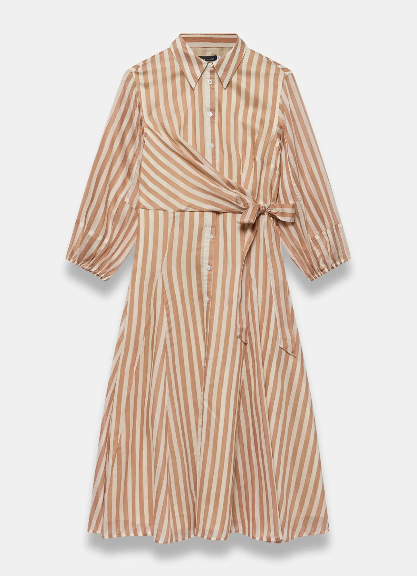Orange Stripe Wrap Midi Shirt Dress