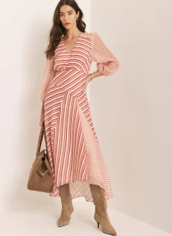 Orange Striped Panelled Maxi Dress