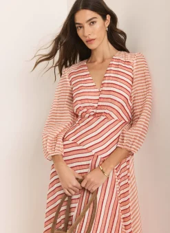 Orange Striped Panelled Maxi Dress