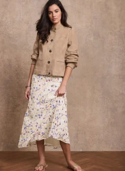 Pale Blue Floral Print Midi Skirt