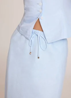 Pale Blue Linen Bias Midi Skirt